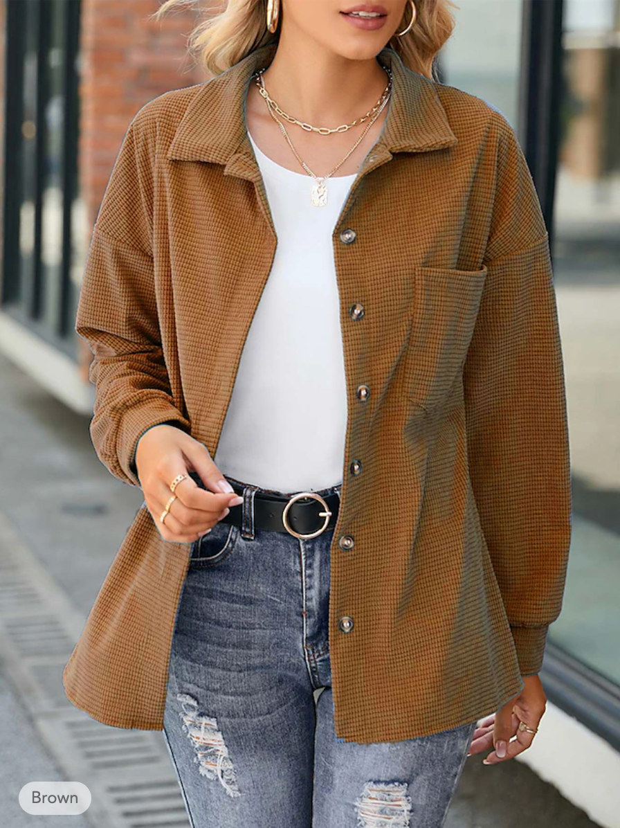 Waffle Knit Shirt Jacket for Women - Button-Down - Image 3