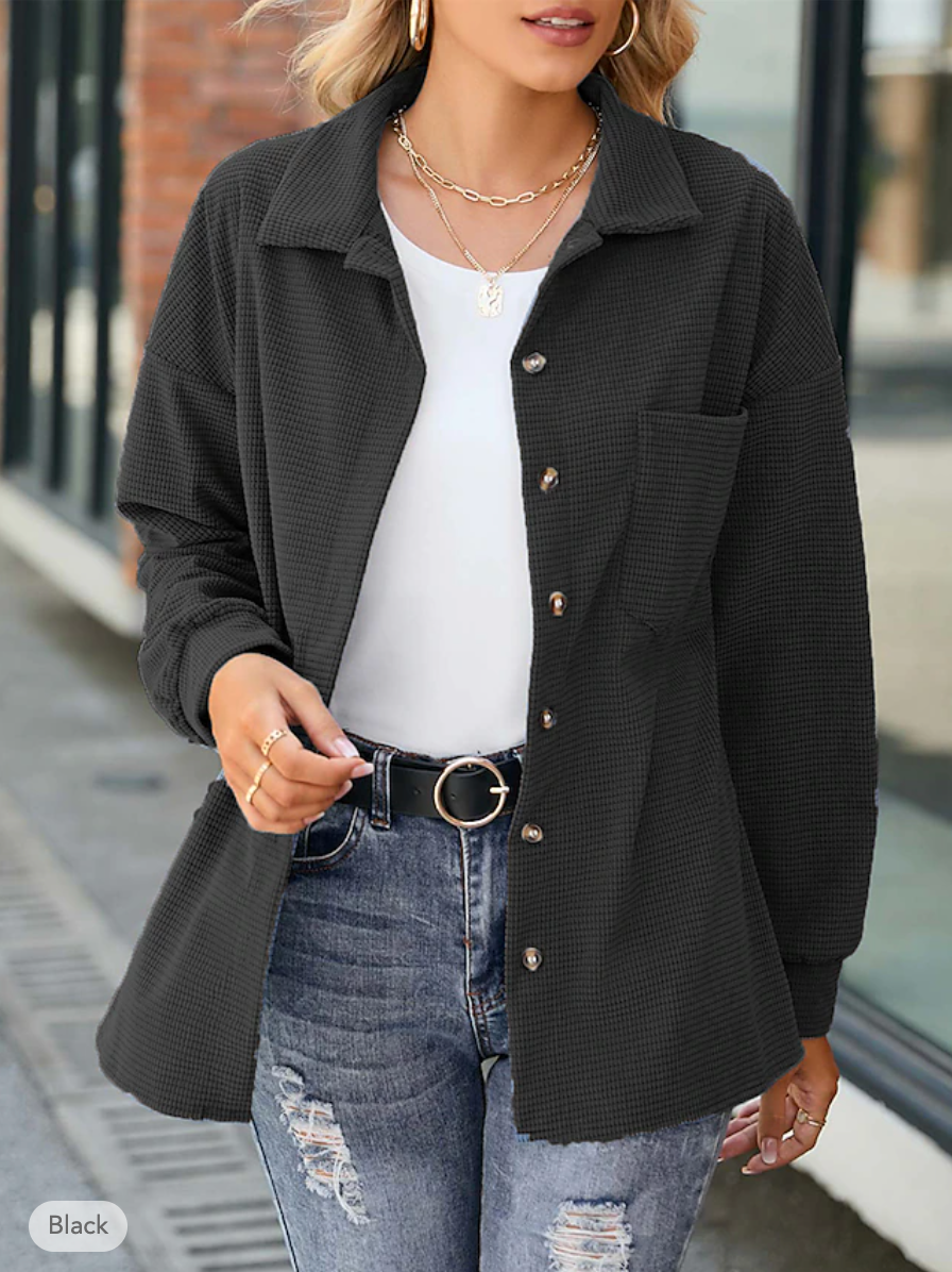Waffle Knit Shirt Jacket for Women - Button-Down - Image 4