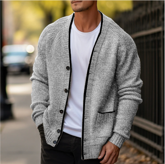 Button-Down Cardigan Sweater for Men - Pocket Front - Image 1