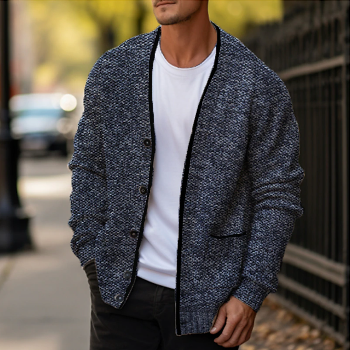 Button-Down Cardigan Sweater for Men - Pocket Front - Image 3