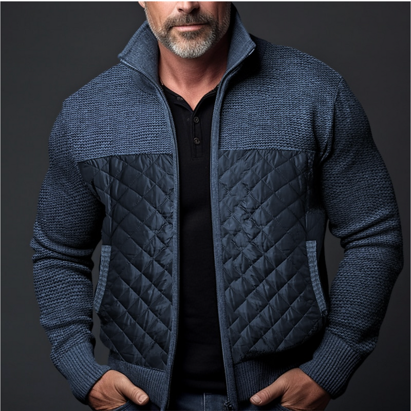 Quilted Zip Up Jacket for Men - Stand Collar - Image 1