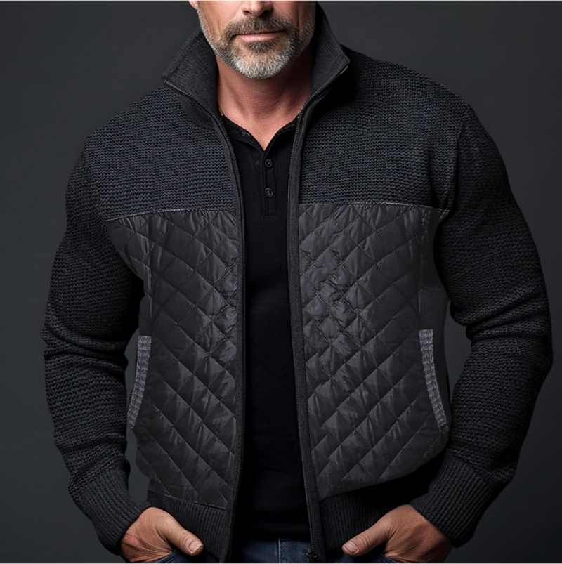 Quilted Zip Up Jacket for Men - Stand Collar - Image 5