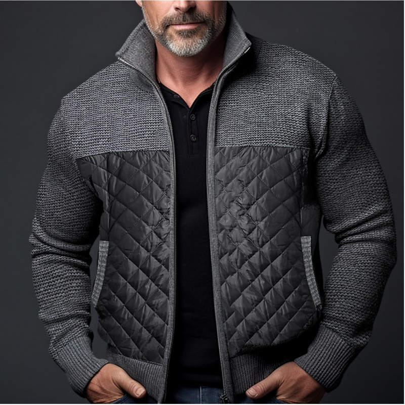 Quilted Zip Up Jacket for Men - Stand Collar - Image 4