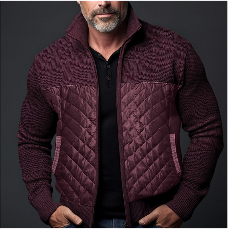 Quilted Zip Up Jacket for Men - Stand Collar - Image 3