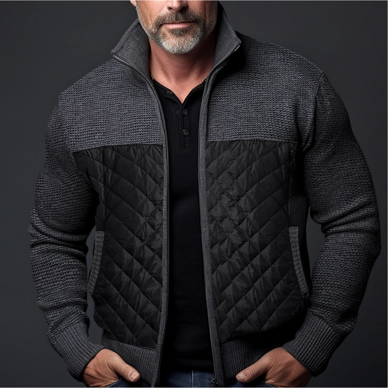Quilted Zip Up Jacket for Men - Stand Collar - Image 2