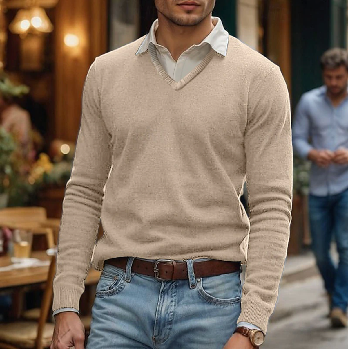 V-Neck Sweater for Men - Long Sleeve - Image 1