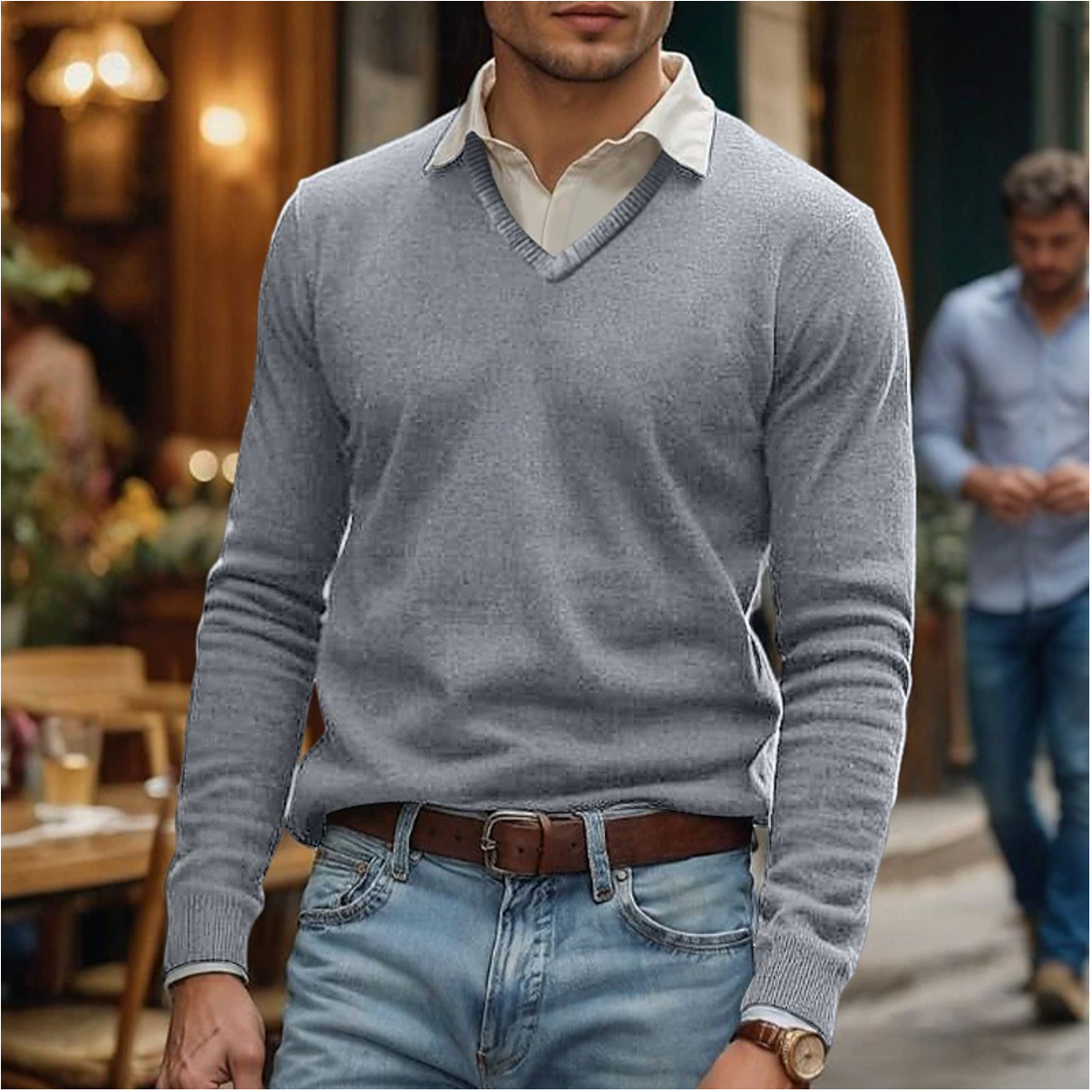 V-Neck Sweater for Men - Long Sleeve - Image 7