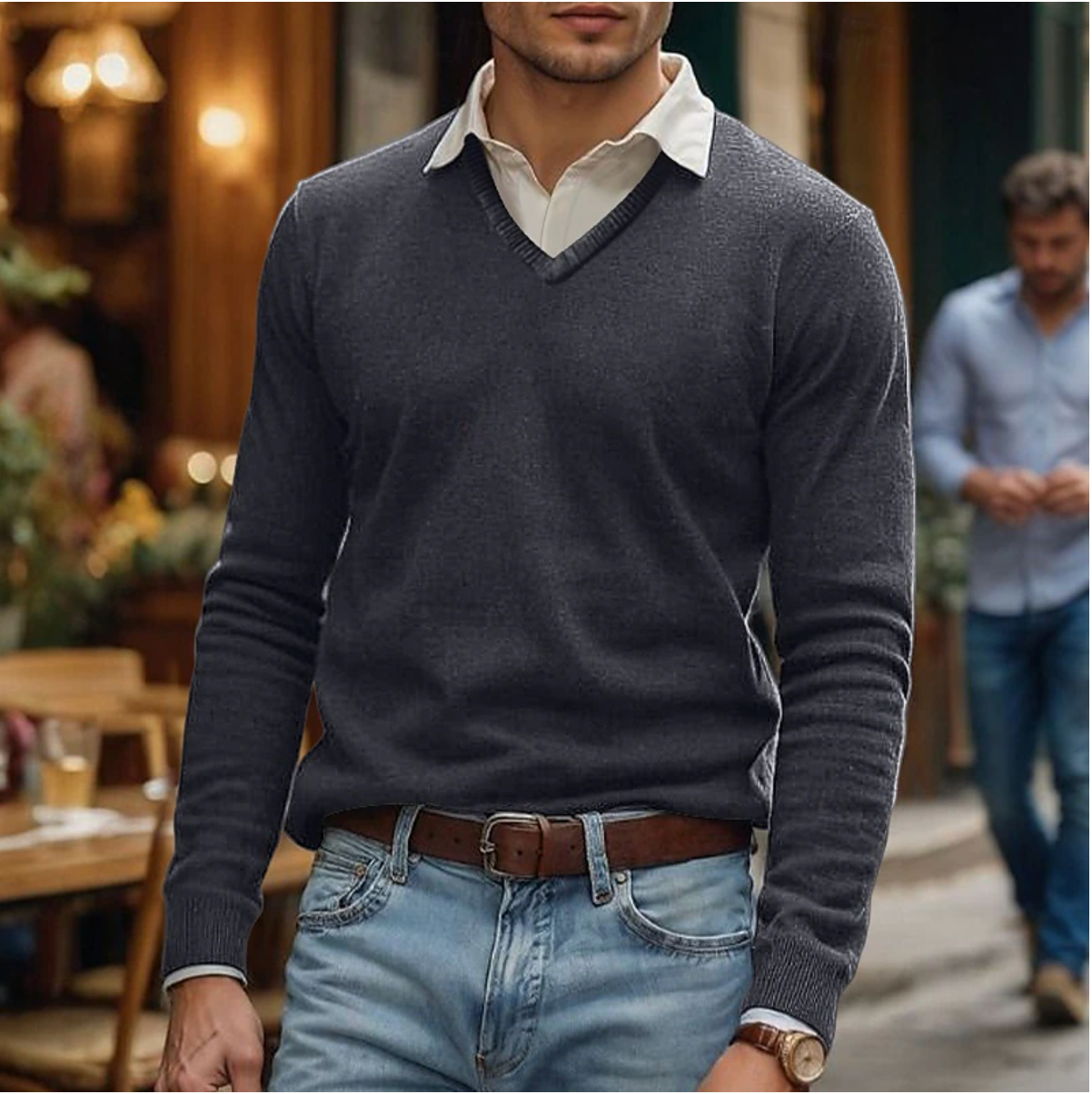 V-Neck Sweater for Men - Long Sleeve - Image 5
