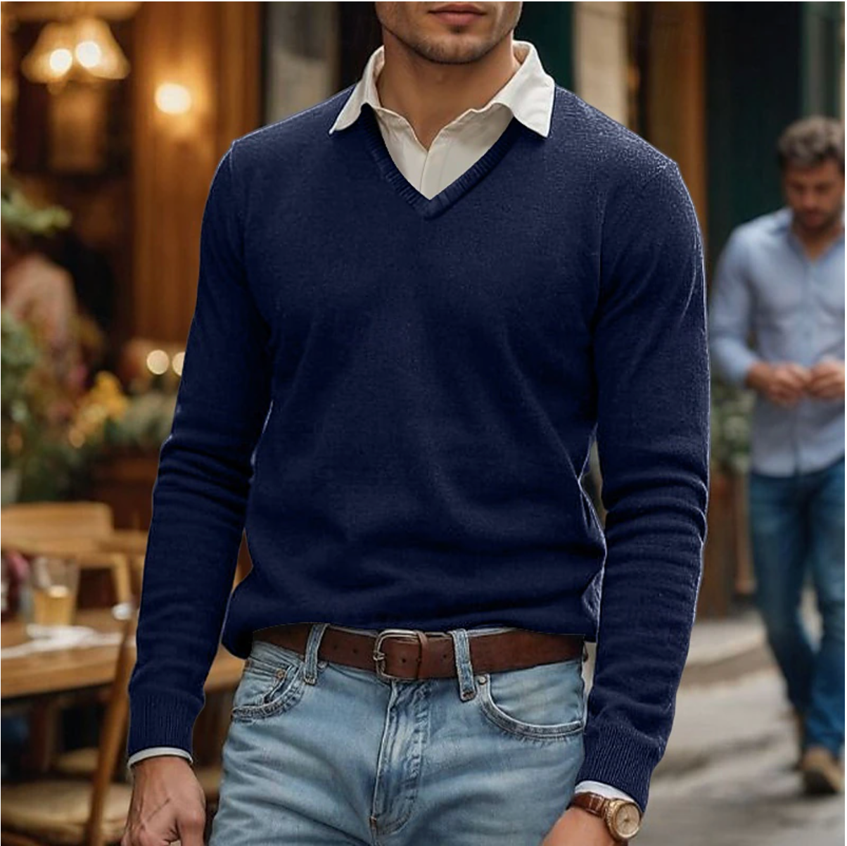 V-Neck Sweater for Men - Long Sleeve - Image 4
