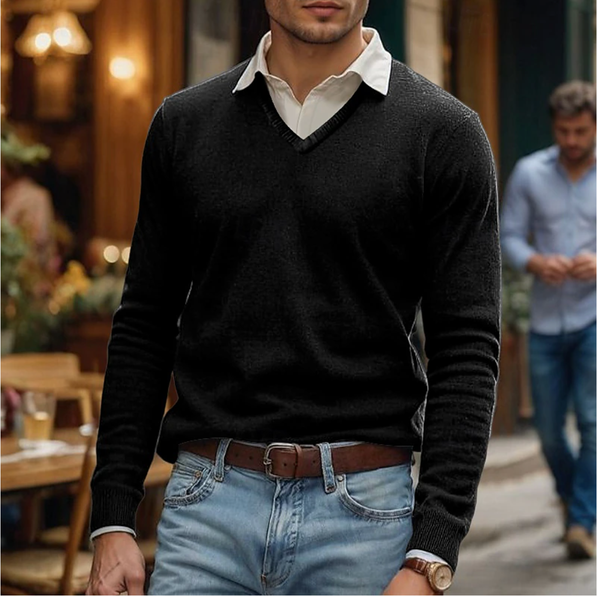 V-Neck Sweater for Men - Long Sleeve - Image 2