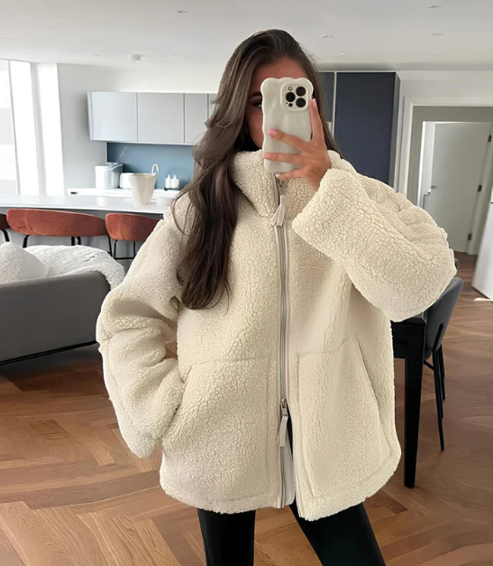 Sherpa Zip-Up Jacket for Women - High Collar - Image 1