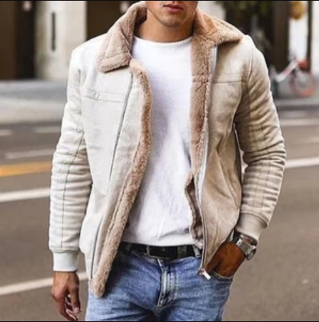 Fur Collar Casual Jacket for Men - Zip Up - Image 1