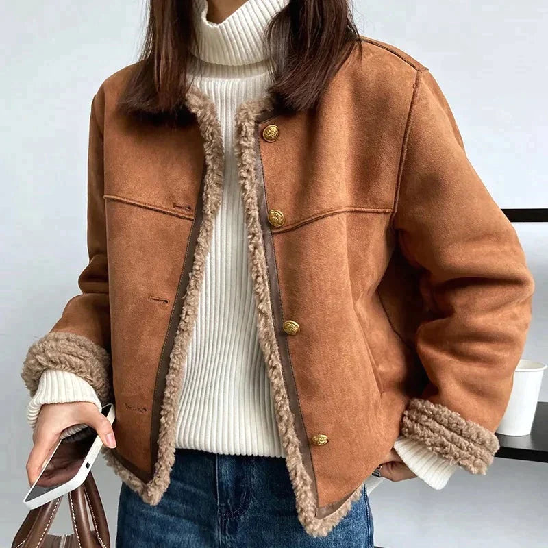 Sherpa Trim Jacket for Women - Button Front - Image 1