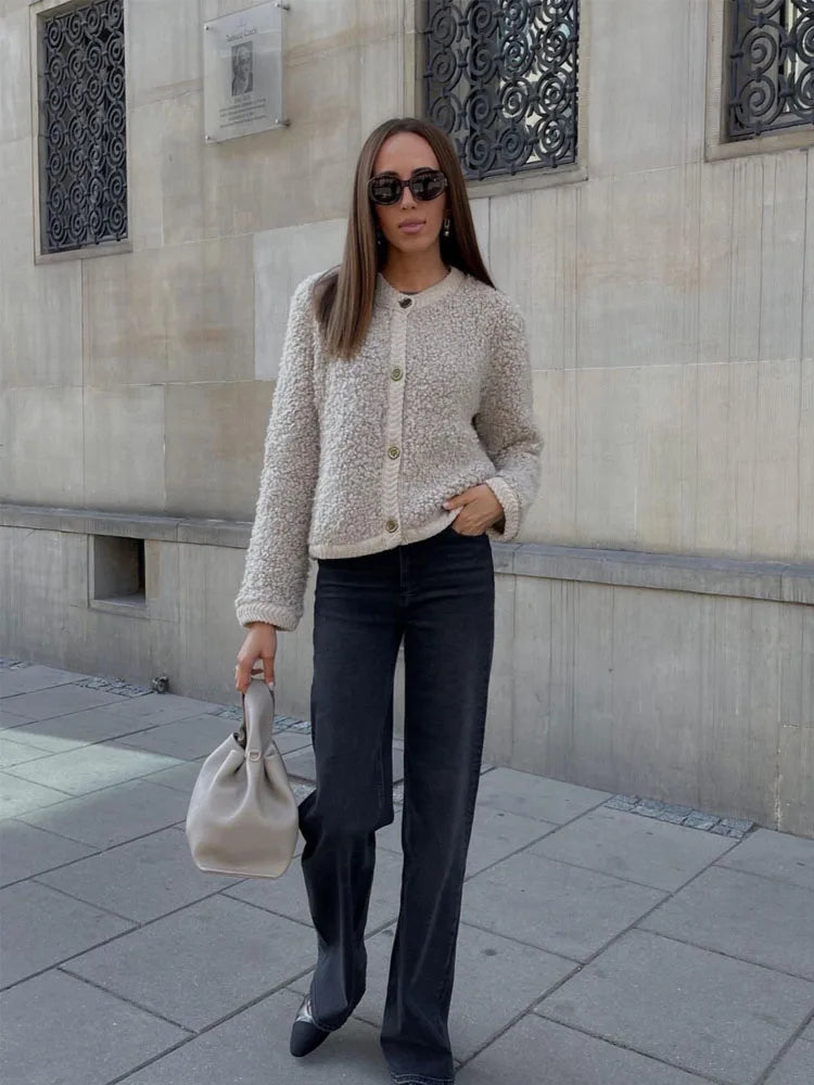 Crewneck Cardigan Jacket for Women - Button Front - Image 2