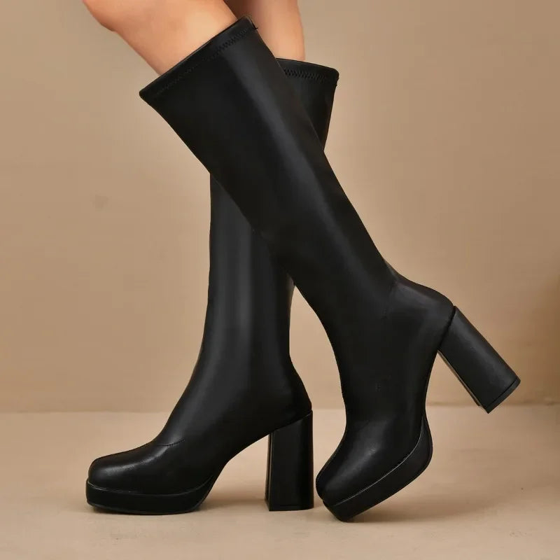 Platform Knee High Boots for Women - Round Toe - Image 2