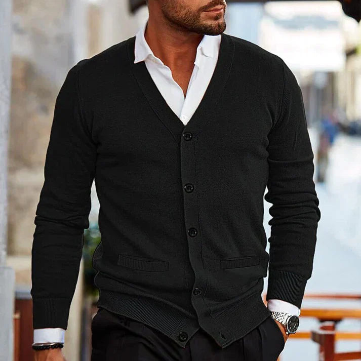 V-Neck Cardigan Sweater for Men - Long Sleeve - Image 1