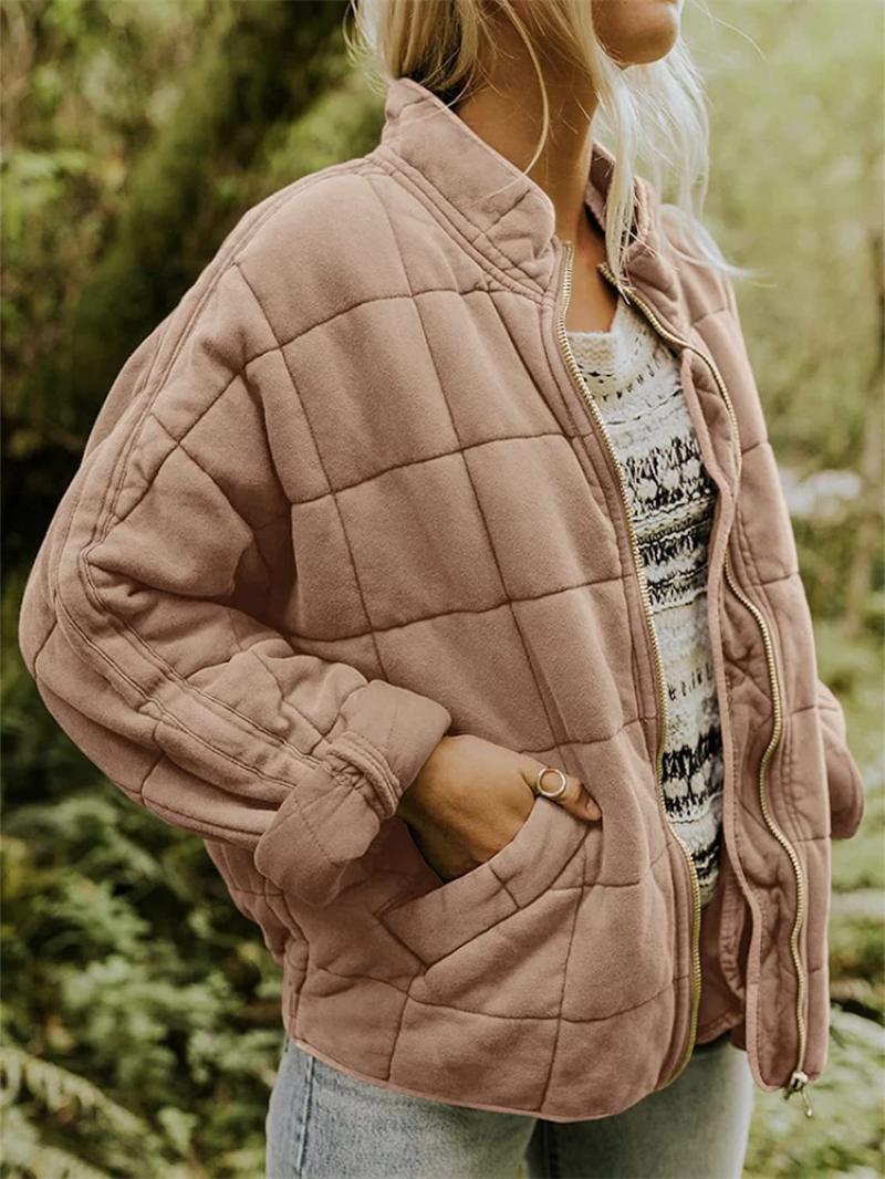 Quilted Bomber Jacket for women - Full Zip Stand Collar - Relaxed Fit - Image 5