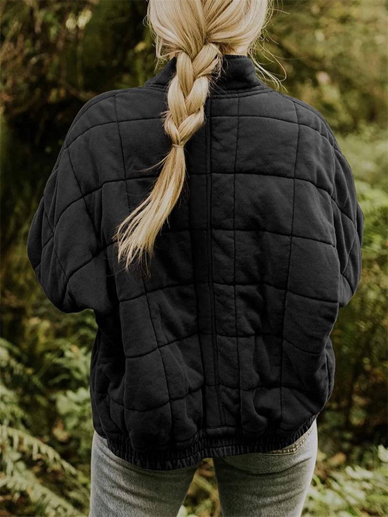 Quilted Bomber Jacket for women - Full Zip Stand Collar - Relaxed Fit - Image 9