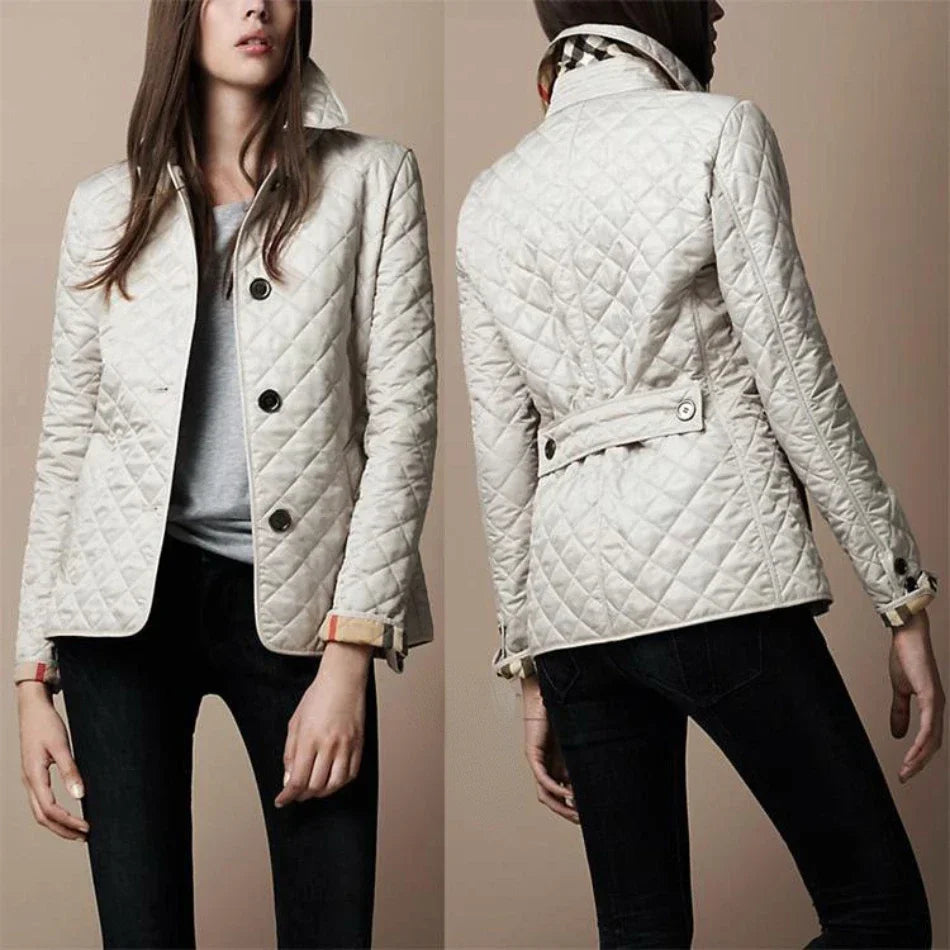 Quilted Collar Jacket for Women - Button-Down Hip Length - Image 5