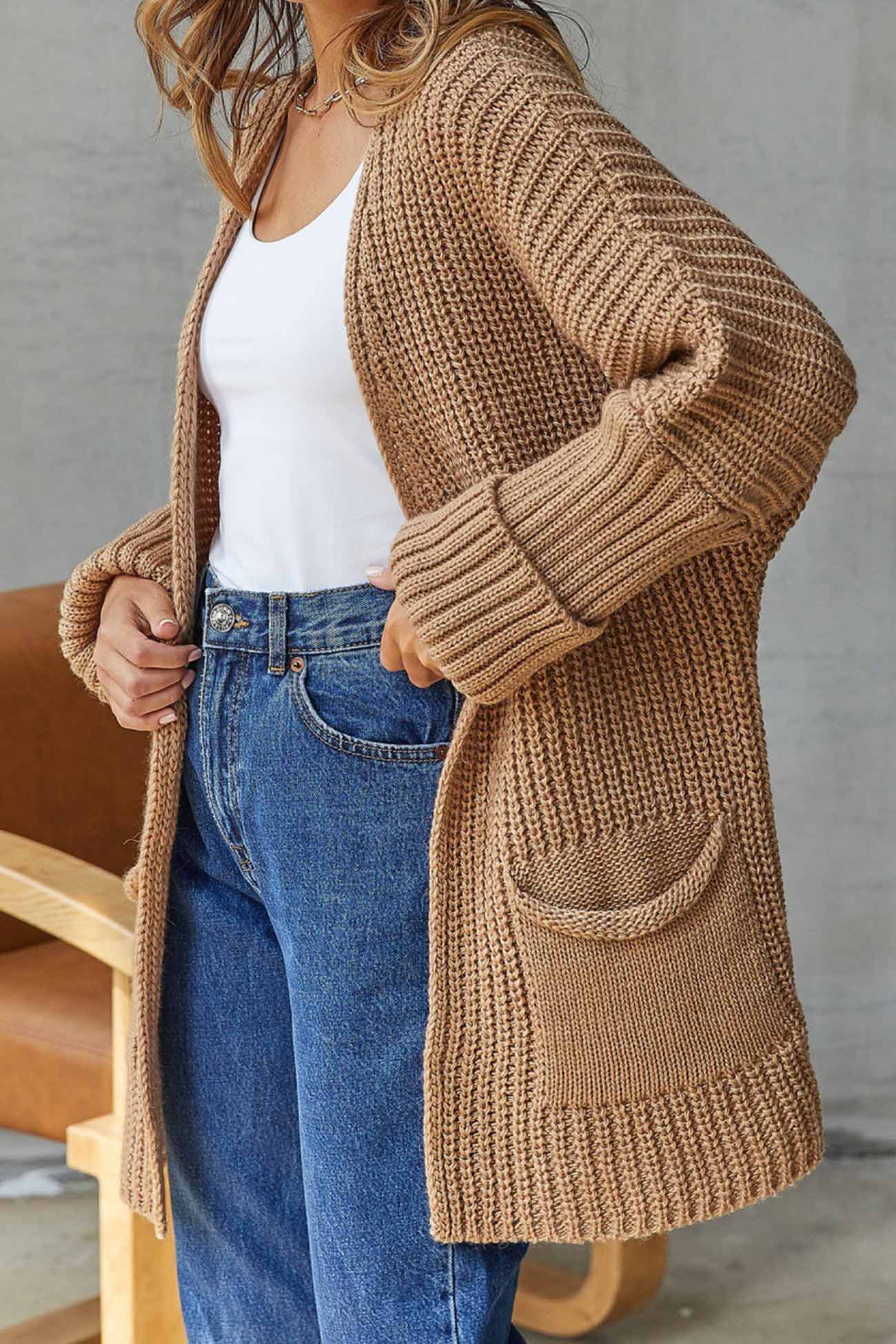 Open Front Cardigan Sweater for Women - Pocket Cardigan - Image 2
