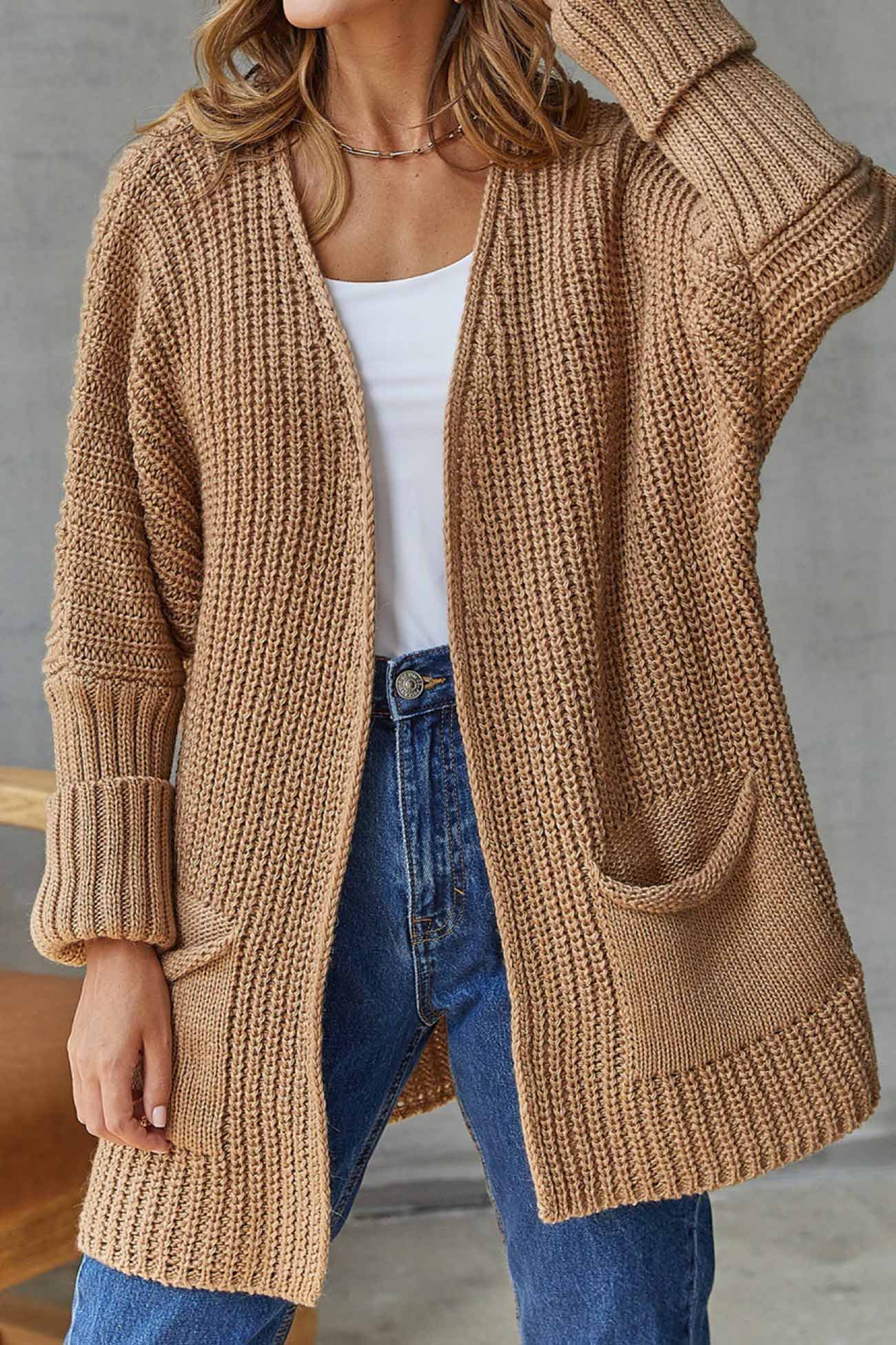Open Front Cardigan Sweater for Women - Pocket Cardigan - Image 1