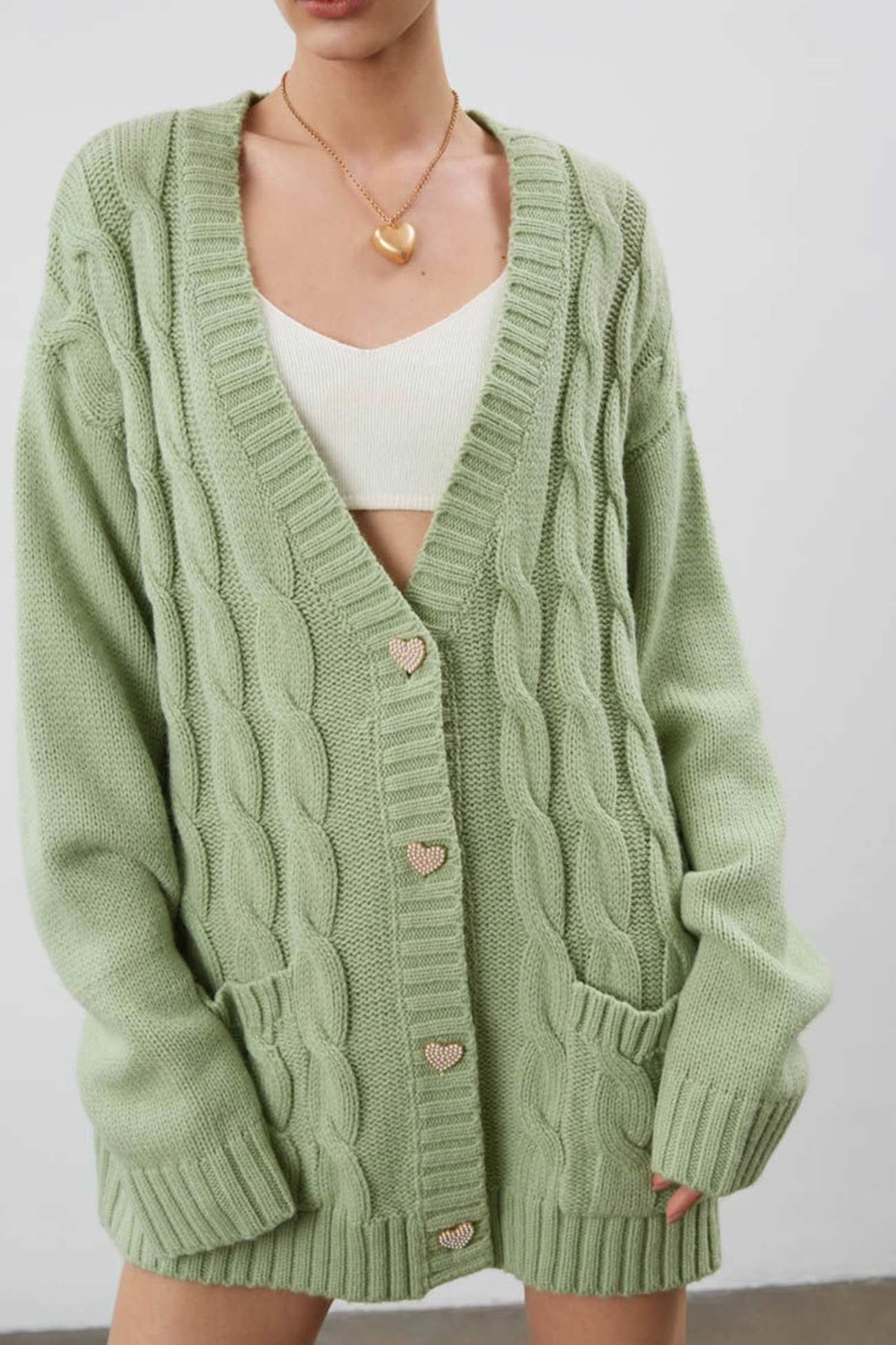 Cable Knit Cardigan for Women - Oversized - Image 2