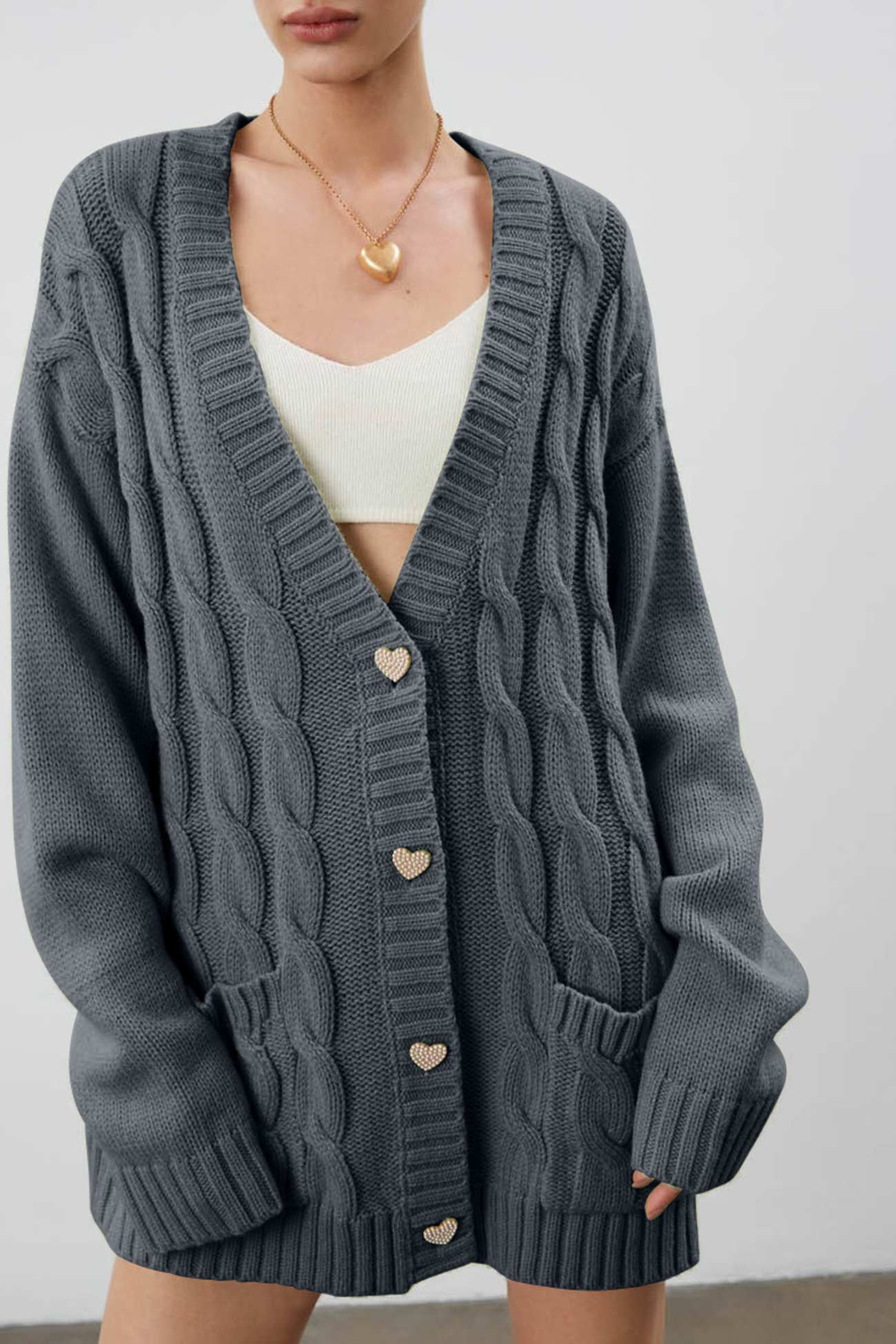 Cable Knit Cardigan for Women - Oversized - Image 6