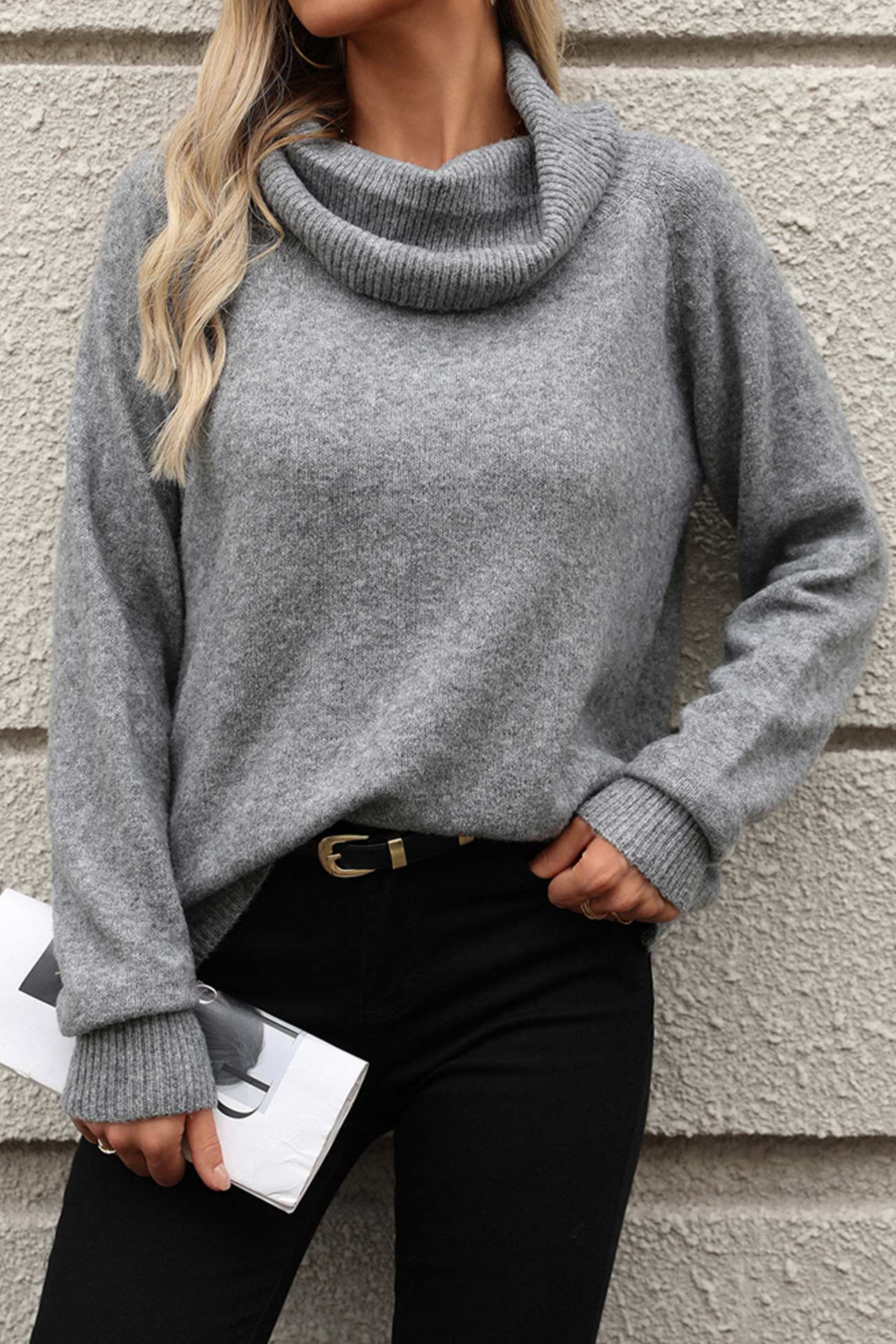 Cowl Neck Sweater for Women - Relaxed - Image 1