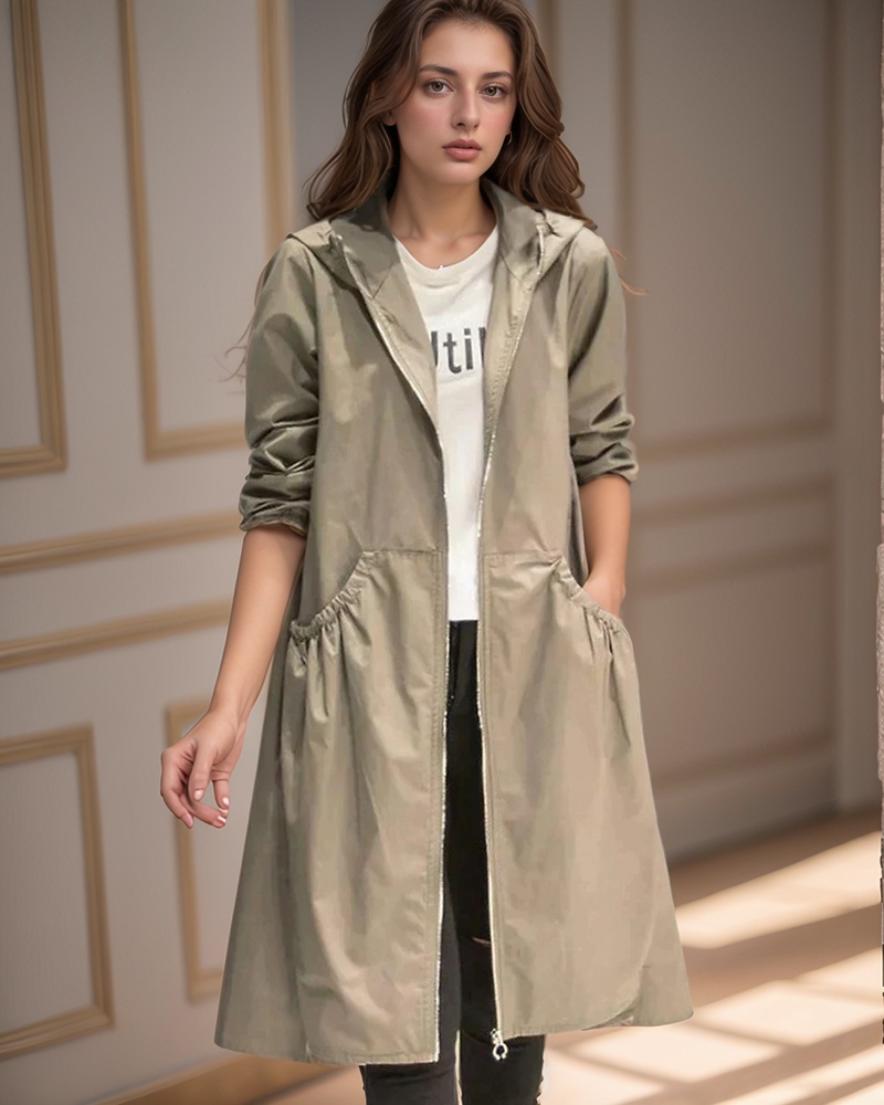 A-Line Hooded Coat for Women - Zip Front - Image 1