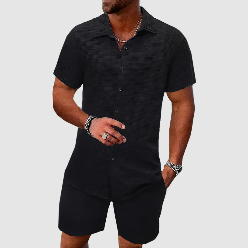 Button-Down Shirt and Shorts Set for men - Short Sleeve Collared - Relaxed Fit Button Closure - Image 4