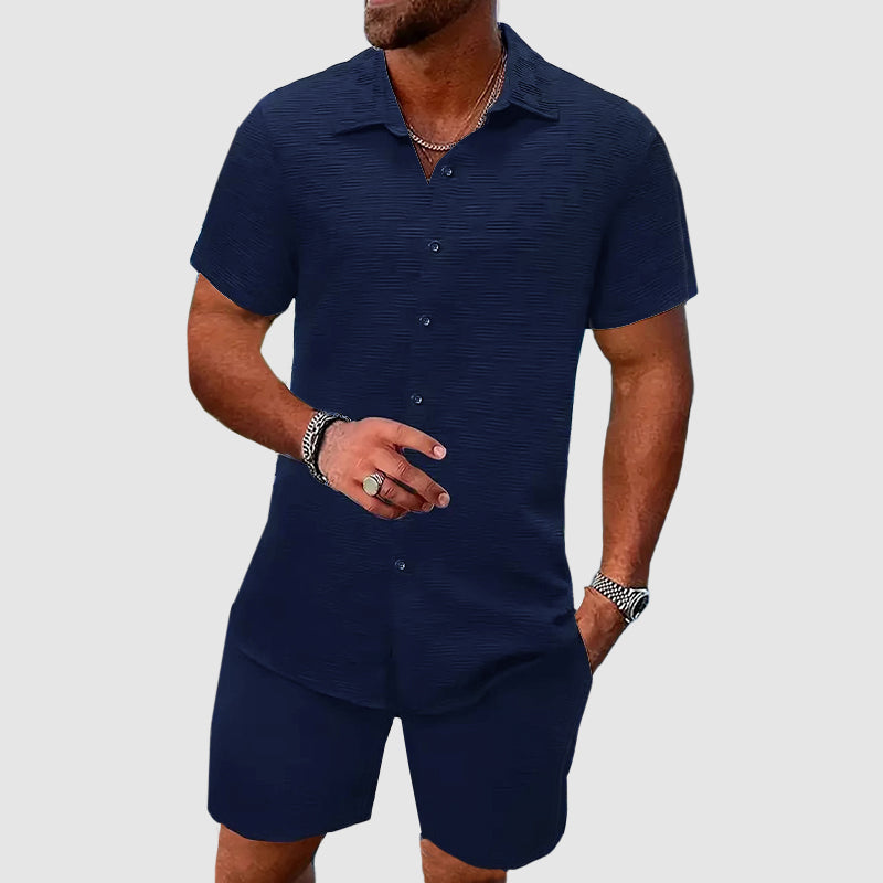 Button-Down Shirt and Shorts Set for men - Short Sleeve Collared - Relaxed Fit Button Closure - Image 3