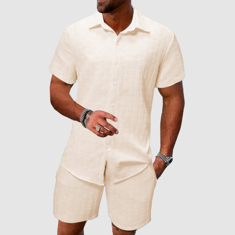 Button-Down Shirt and Shorts Set for men - Short Sleeve Collared - Relaxed Fit Button Closure - Image 1