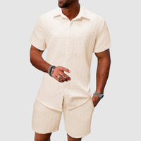 Button-Down Shirt and Shorts Set for men - Short Sleeve Collared - Relaxed Fit Button Closure - Image 1