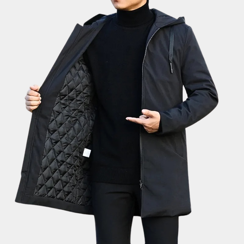 Hooded Mid-Length Coat for Men - Zip-Up - Image 1