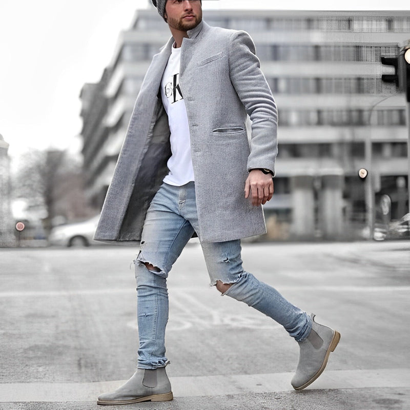 Single Breasted Mandarin Collar Overcoat for Men - Slim Fit - Image 1