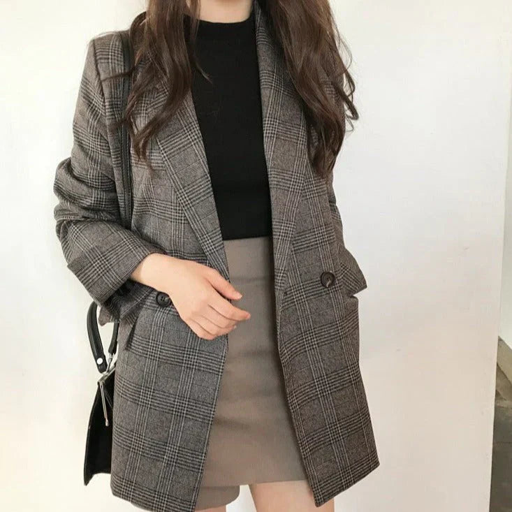 Plaid Blazer Jacket for Women - Oversized - Image 2