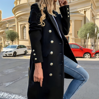 Double-Breasted Long Coat for Women - Button Front - Image 1