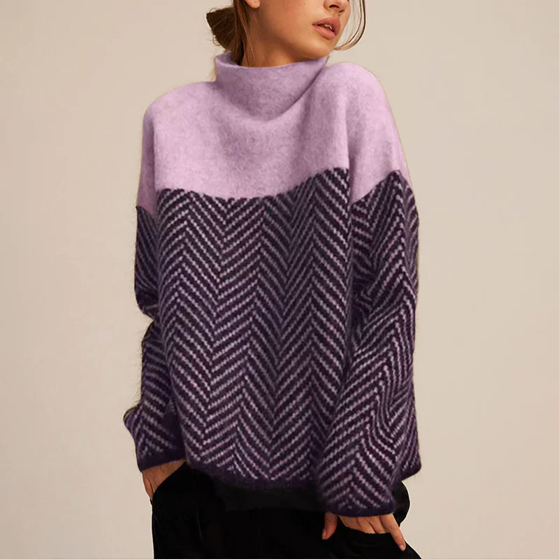 Turtleneck Color Block Sweater for Women - Long Sleeve - Image 6