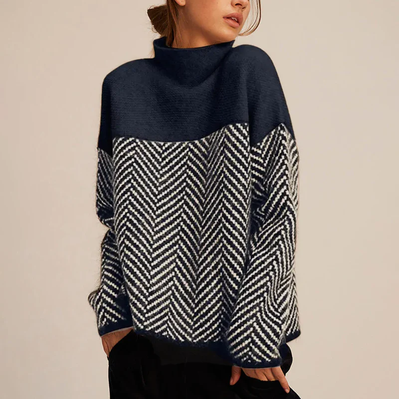 Turtleneck Color Block Sweater for Women - Long Sleeve - Image 5