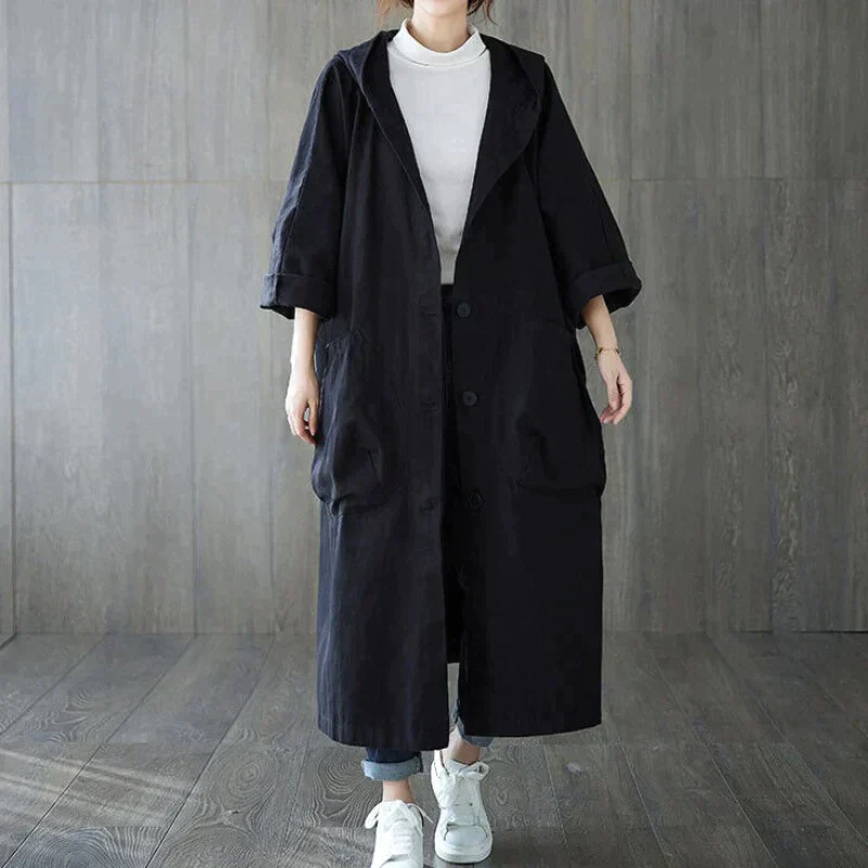 Oversized Hooded Coat for Women - Button Front - Image 2
