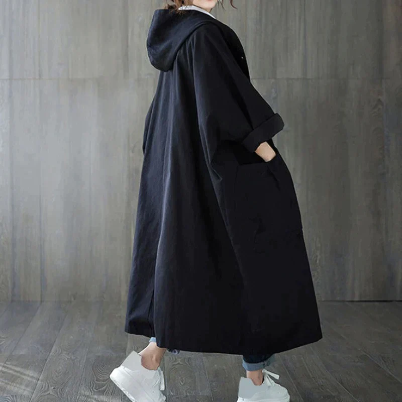 Oversized Hooded Coat for Women - Button Front - Image 1