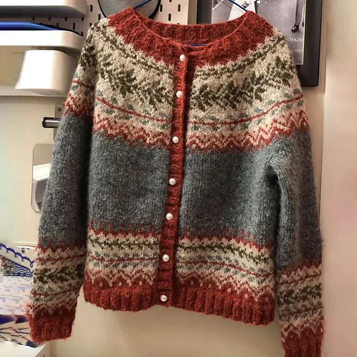 Fair Isle Cardigan Sweater for Women - Button Front - Image 2