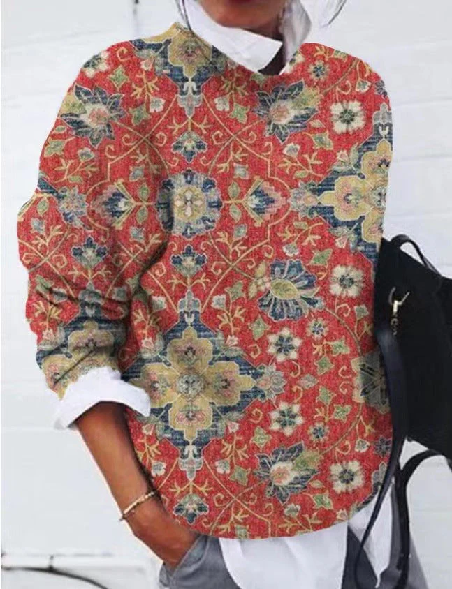 Crewneck Printed Sweater for Women - Long Sleeve - Image 1