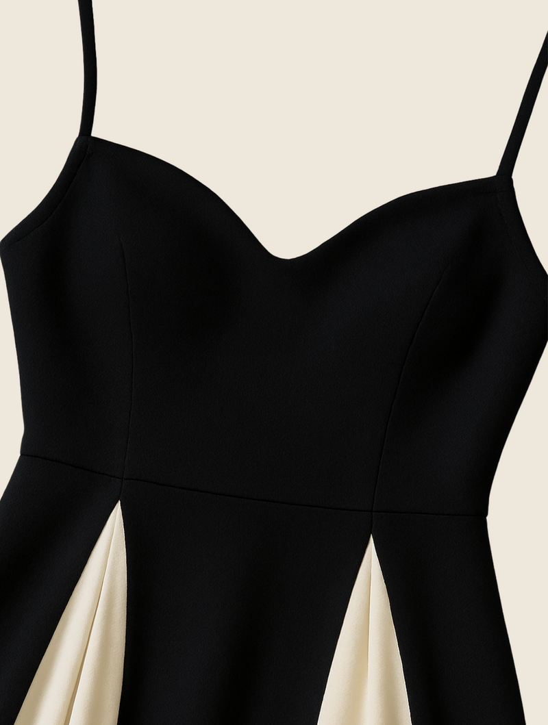 A-Line Evening Dress for Women - Spaghetti Strap Color Block - Image 3