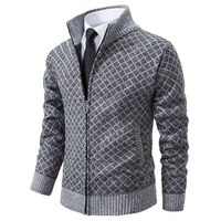 Zip-Up Patterned Sweater for Men - High Neck - Image 1