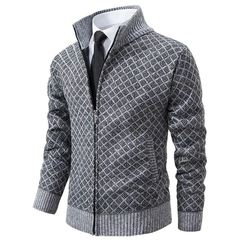 Zip-Up Patterned Sweater for Men - High Neck - Image 1