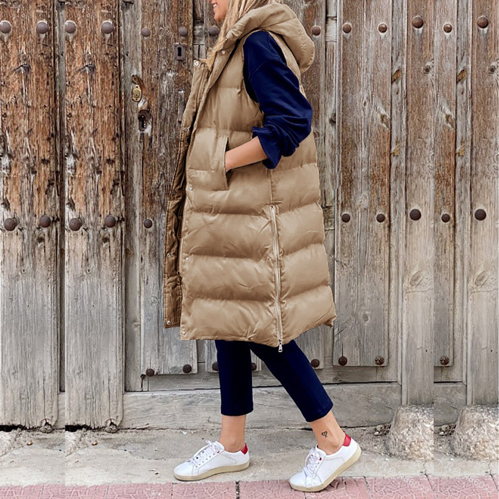 Long Puffer Vest for Women - Hooded - Image 4
