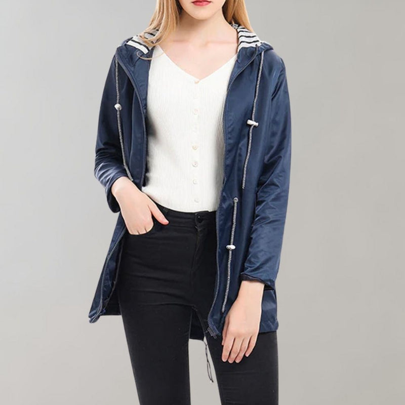 Hooded Zip Up Coat for Women - Drawstring Waist - Image 1