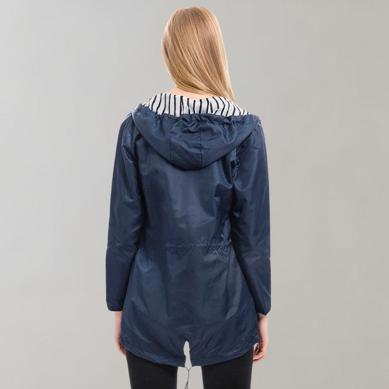 Hooded Zip Up Coat for Women - Drawstring Waist - Image 3