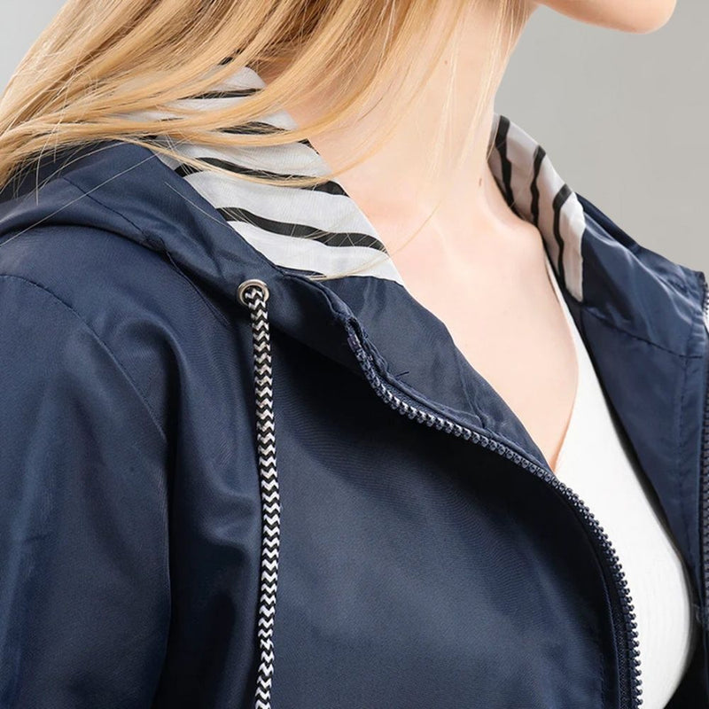 Hooded Zip Up Coat for Women - Drawstring Waist - Image 2